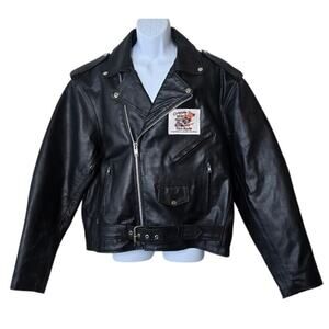 VTG X Element by USA Leather Black Motorcycle Jacket Quilted Lining Patch Men 48